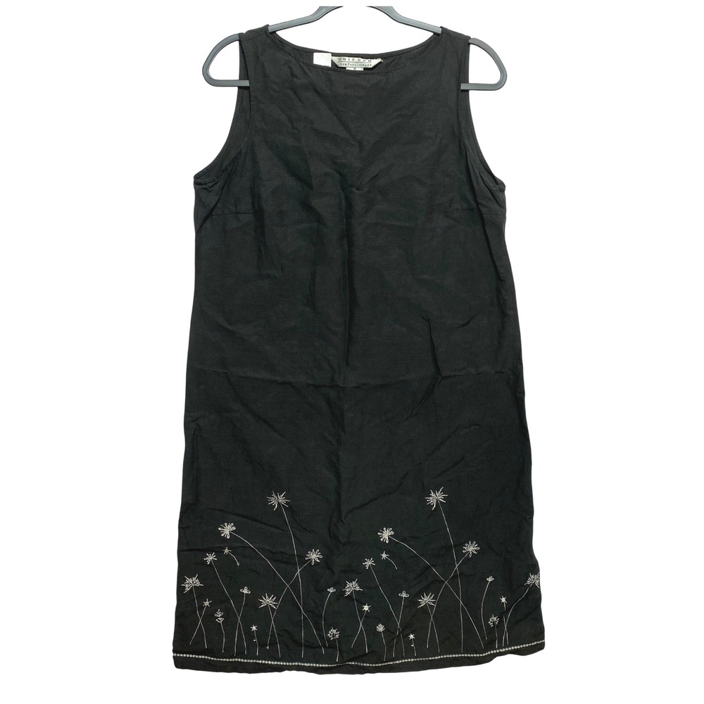John Paul Richard Dress Womens M Black Linen Silk Embroidered Shift Uniform